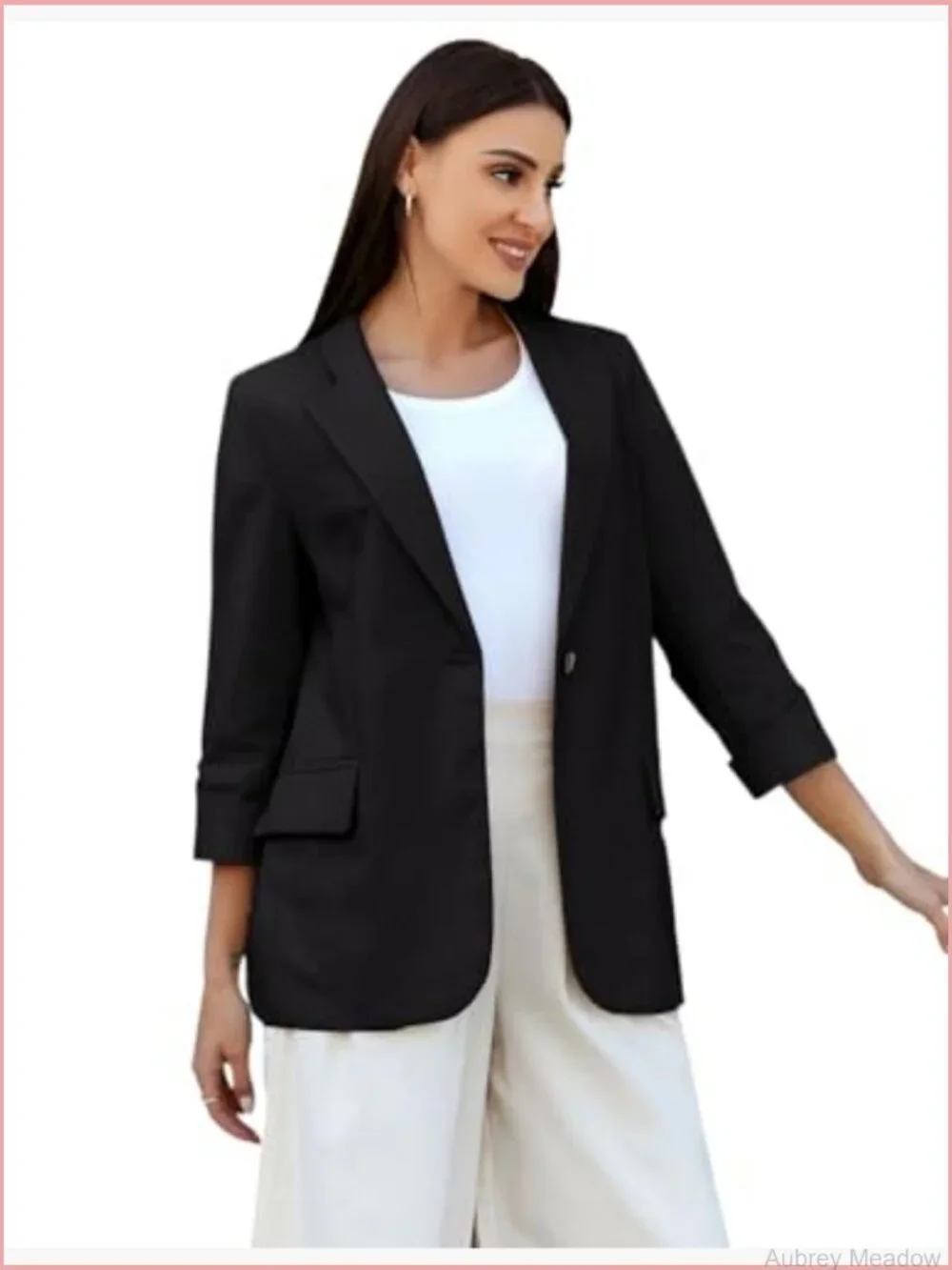 Lightweight Linen Blazer 3/4 Sleeve Notch Lapel One Button Suit Coat